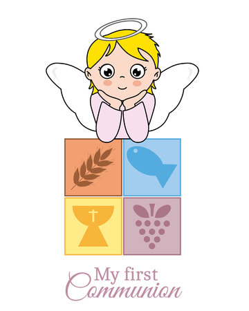 first communion card. Angel girlのイラスト素材