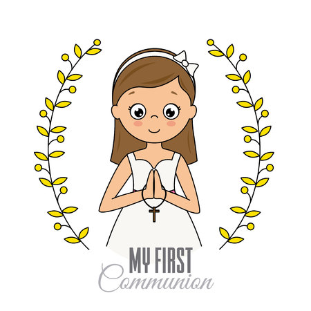 my first communion girl. Praying girlのイラスト素材