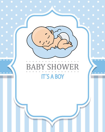 baby shower boy. baby boy sleeping on the cloud. space for textのイラスト素材