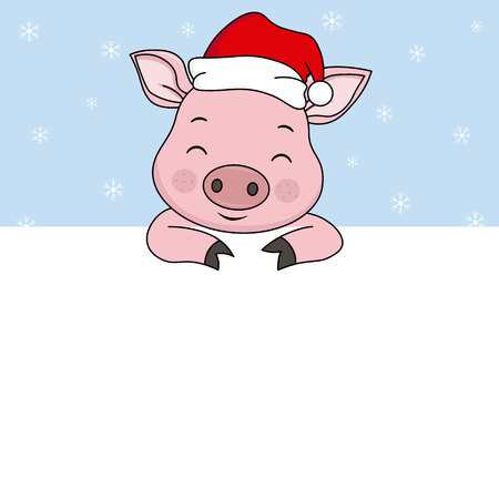 Pig with hat Santa Claus. Space for textのイラスト素材