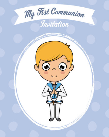 my first communion boy. Child prayingのイラスト素材