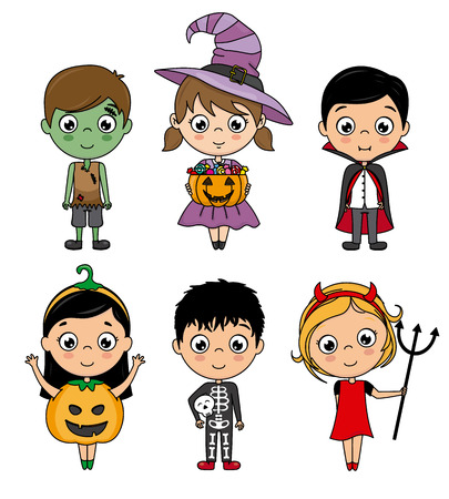 set kids costumes halloween or carnivalのイラスト素材