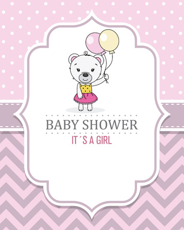 baby shower girl. Cute bear with balloons. space for textのイラスト素材