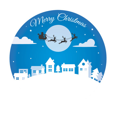 christmas card. santa claus reindeer sleigh over city. christmas cardのイラスト素材