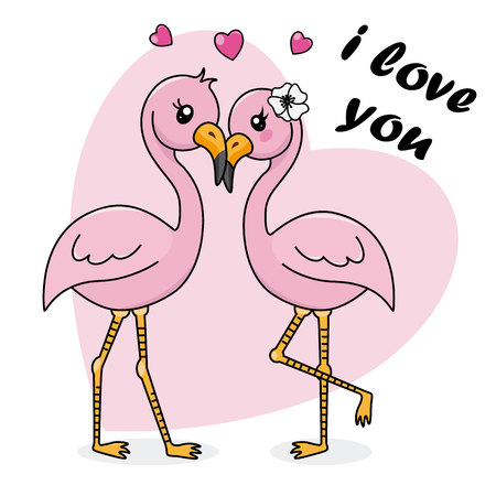 Couple of flamencos in love. Valentines cardのイラスト素材