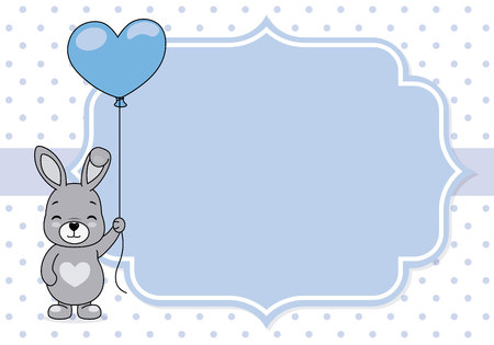baby boy shower card. cute rabbit with balloon. space for textのイラスト素材