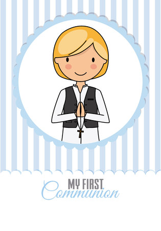 my first communion boy. praying child inside frame. space for textのイラスト素材