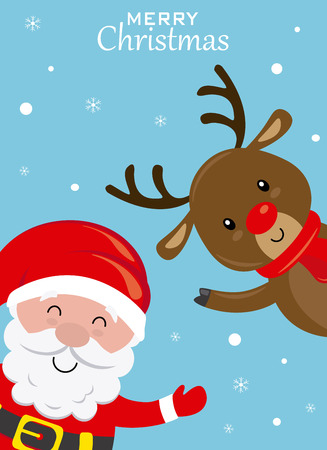 Funny Christmas card Santa Claus and Reindeer.のイラスト素材