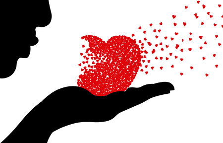 Love card. Silhouette face woman blowing heartsのイラスト素材