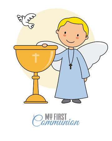 Angel with chalice and white doveのイラスト素材