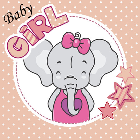 Baby girl shower card. Cute elephantのイラスト素材