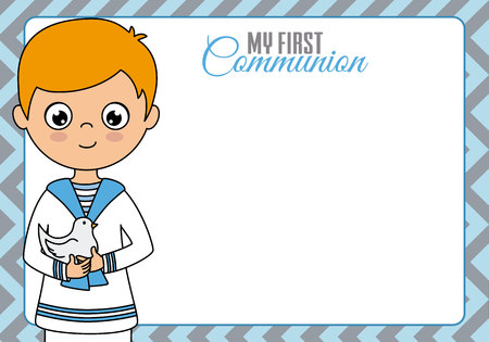 My first communion. Boy with pigeon. Space for textのイラスト素材