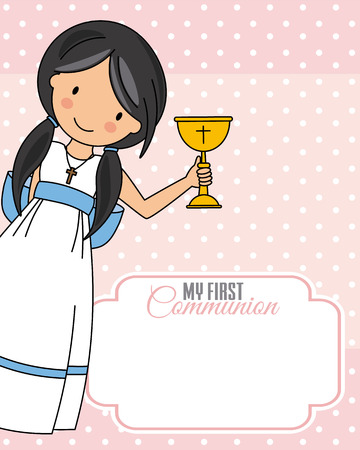 Girl communion card. Child with a chalice. Space for textのイラスト素材