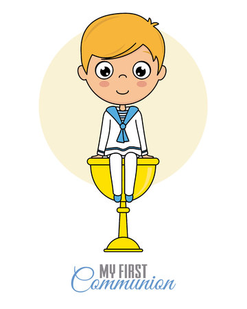 First communion card. Boy sitting in a calyxのイラスト素材