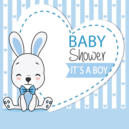 Baby shower card. Cute rabbit with bow tieのイラスト素材