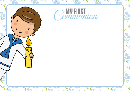 First communion card. Boy with candle and space for textのイラスト素材