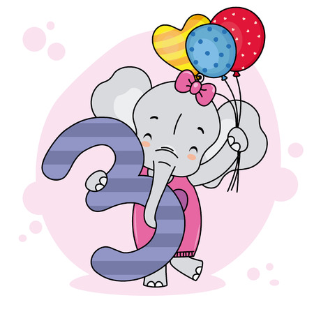 Cheerful elephant with number threeのイラスト素材