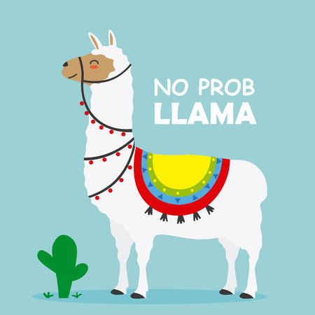 cute Llama card. Isolated vectorのイラスト素材