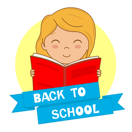 card back to school. Girl readingのイラスト素材