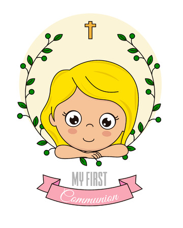 Card my first communion girl.のイラスト素材