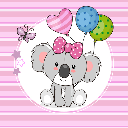 cute koala with balloons and pink backgroundのイラスト素材