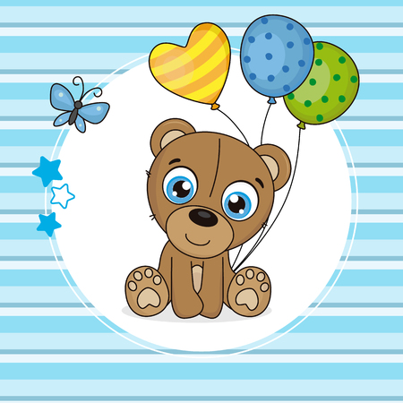 Cute bear with balloons and blue backgroundのイラスト素材