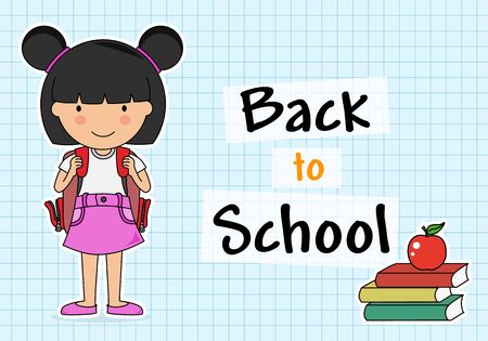 card back to school. Girl with backpackのイラスト素材