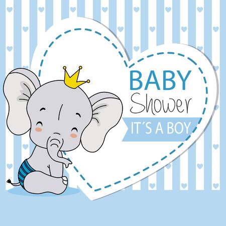 baby elephant sitting very smiling. Baby shower cardのイラスト素材