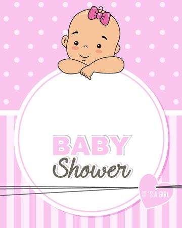 baby shower card. Baby girl with frame for text or photoのイラスト素材