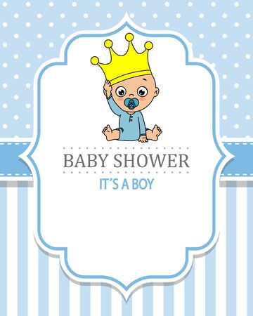 baby shower card. baby boy sitting with a crownのイラスト素材