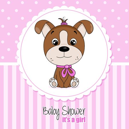 Baby shower invitation card for girl. Cute dogのイラスト素材