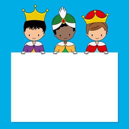 Letter Three Wise Men. Children dressed as kings and space for textのイラスト素材