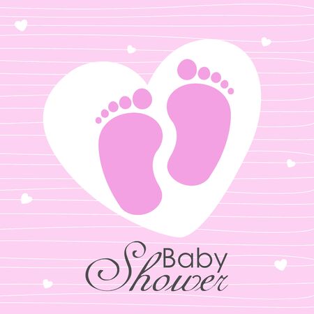 Baby shower invitation. Baby footprints inside a heartのイラスト素材