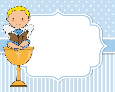 Angel sitting on a chalice. Frame with space for text or photoのイラスト素材