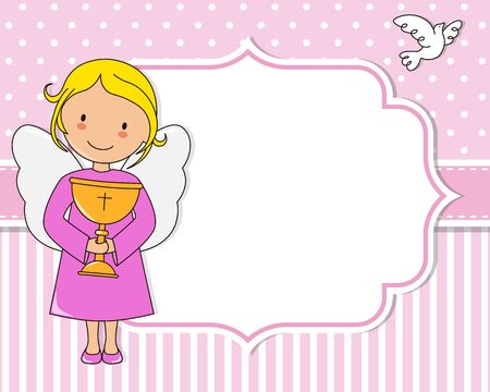 Angel with chalice. Frame with space for text or photoのイラスト素材