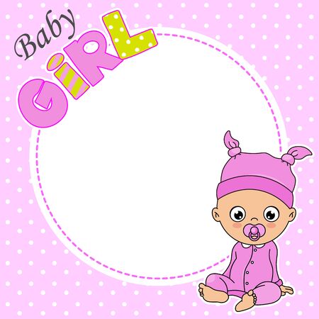 Baby girl sitting. Frame with space for textのイラスト素材