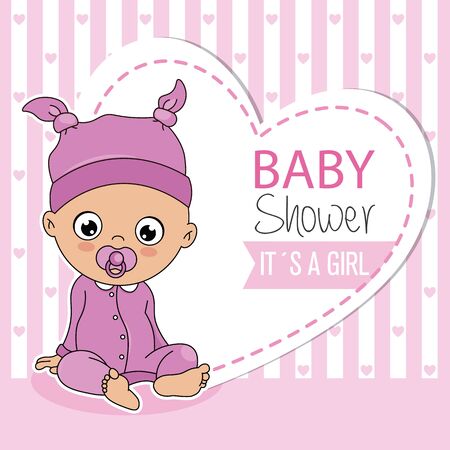 Baby girl sitting. Frame with space for textのイラスト素材