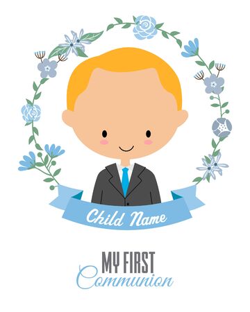 My first communion card. Child inside a flower frameのイラスト素材