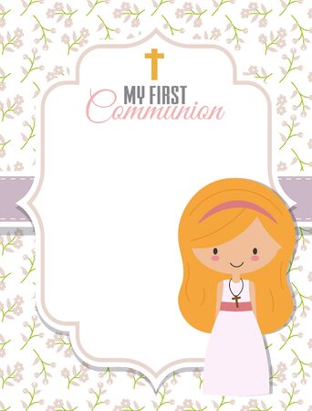 My first communion card. Girl with frame with space for textのイラスト素材