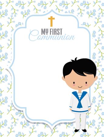 My first communion card. Boy with frame with space for textのイラスト素材