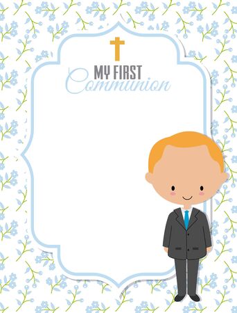 My first communion card. Boy with frame with space for textのイラスト素材