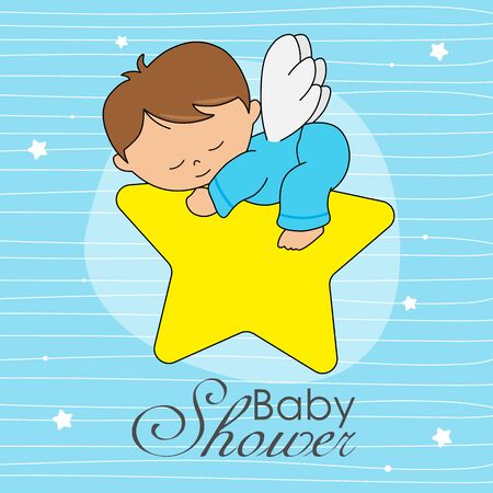 little boy sleeping on top of a cloudのイラスト素材