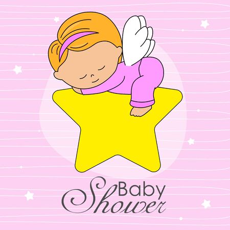 little girl sleeping on top of a starのイラスト素材