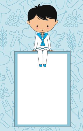 My first communion card. Boy sitting in a frameのイラスト素材