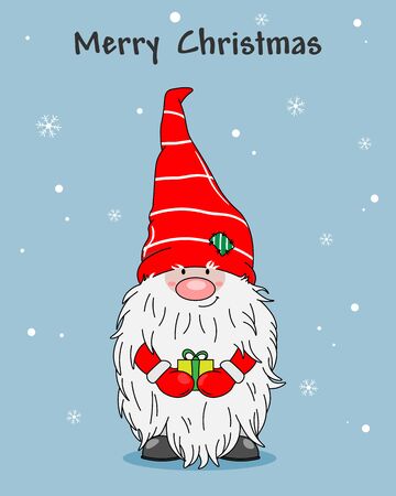 Christmas greeting card. cute gnome with giftのイラスト素材