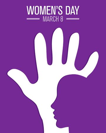 happy women's day. Woman face silhouette inside palmのイラスト素材