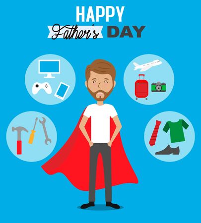 Fathers day card. Shopping and leisure iconsのイラスト素材
