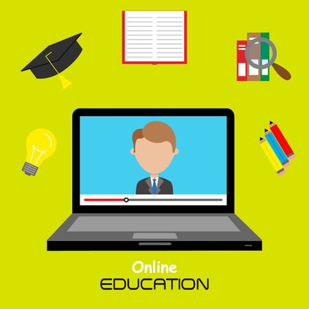 Laptop with teacher and education icons.のイラスト素材