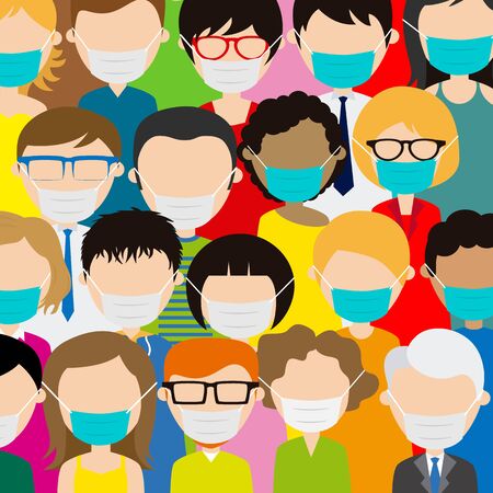 Novel coronavirus (2019-nCoV), people in medical face mask. Concept of coronavirus quarantine vector illustration.のイラスト素材