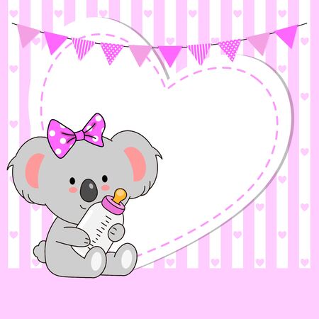 Baby girl shower card. Cute koala with blank space for textのイラスト素材